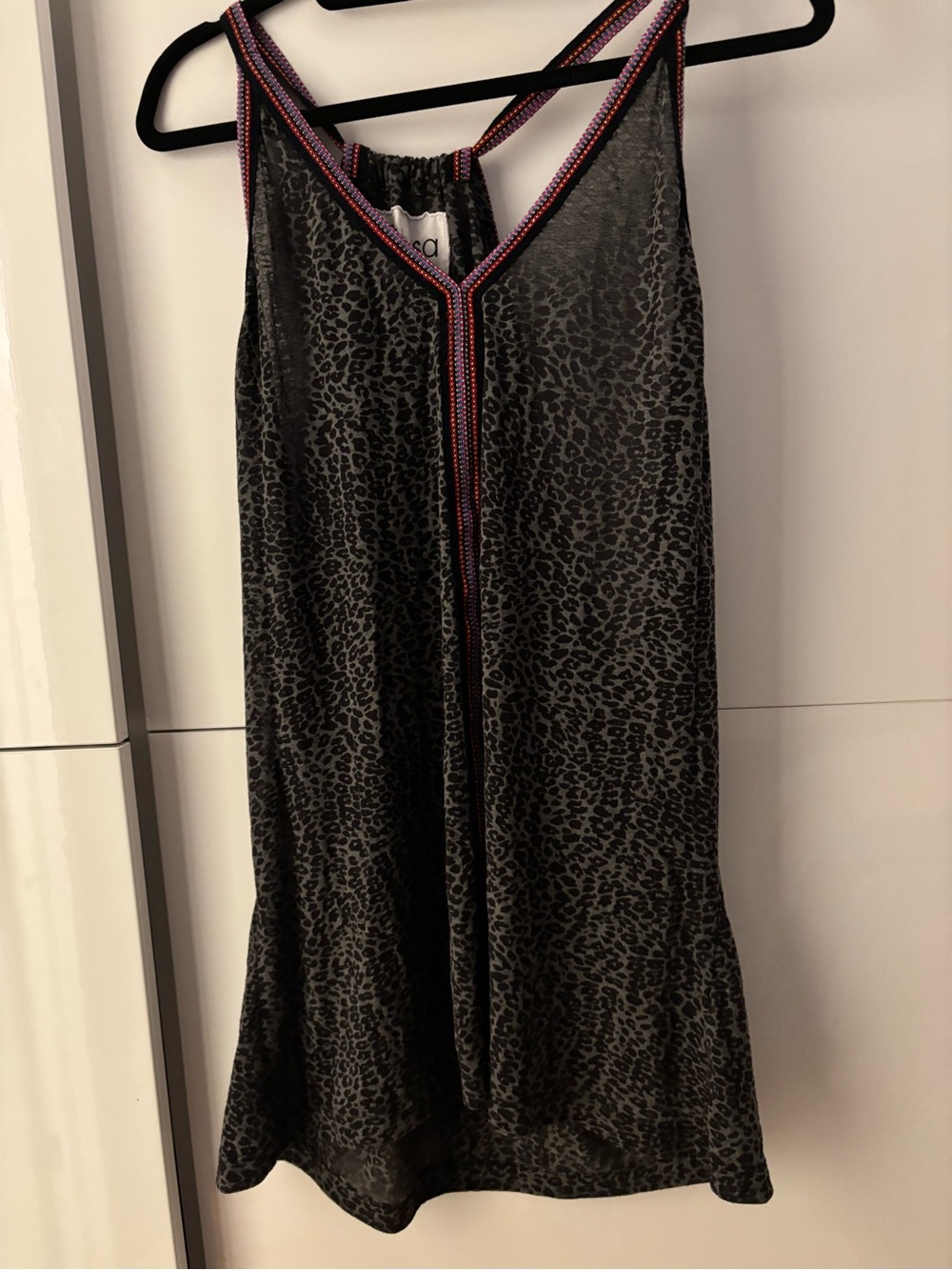 Pitusa Black Leopard-Print Mini covers up/ dress with Color-Trim V-Neck